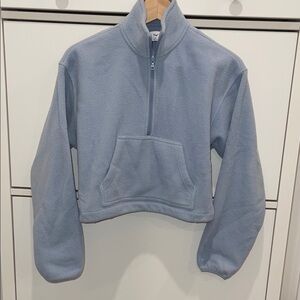 TNA Dusty Blue Cropped Half-Zip Fleece Pullover
